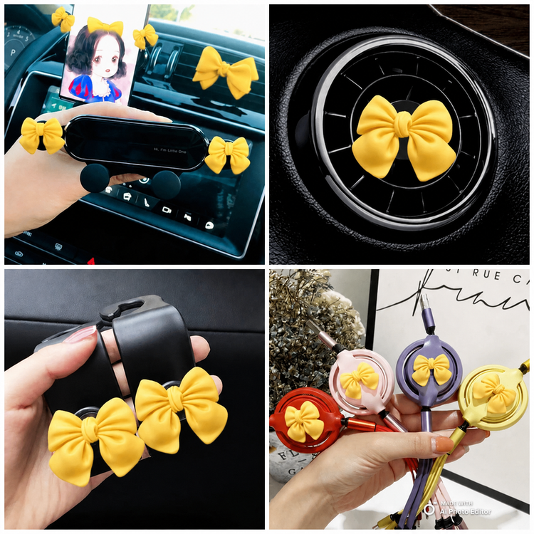 ست هولدر موبایل و خوشبوکننده ماشین پاپیونی زرد«انتخابی» 🌼🐥🐝🍋🍯📒