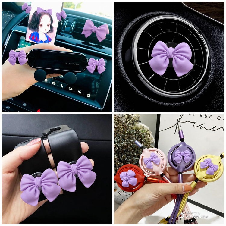 ست هولدر موبایل و خوشبوکننده ماشین پاپیونی بنفش«انتخابی» 🦄👾💟🍇☂️
