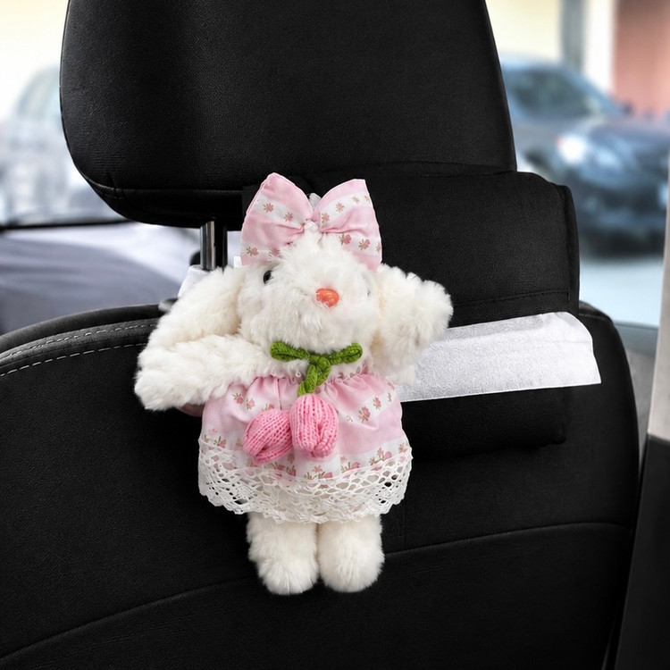 🔎 SEO English Title: Cute Bunny Leather Car Tissue Box Cover – Adjustable Strap & Buckle | Kawaii Car Interior Accessory 🐰🎀