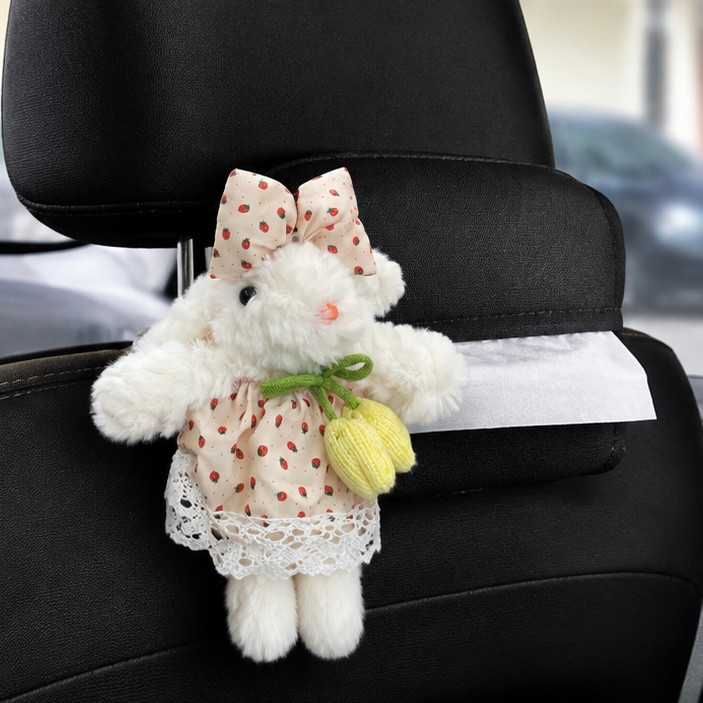🔎 SEO English Title: Cute Bunny Leather Car Tissue Box Cover – Adjustable Strap & Buckle | Kawaii Car Interior Accessory 🐰🎀
