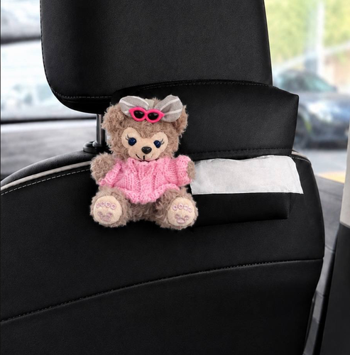Cute Bear Leather Car Tissue Box Cover – Knitted Outfit & Glasses | Adjustable Strap Kawaii Car Accessory 🧸🎀