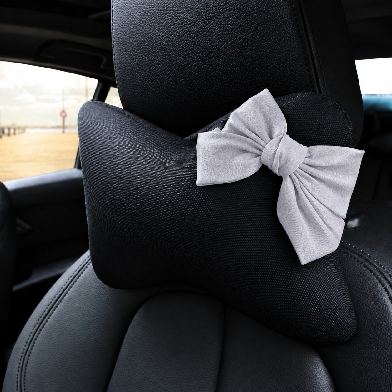 Cute Bow Car Neck Pillow – Breathable Anti-Sweat Headrest Cushion | Kawaii Car Interior Accessory 🎀🚘