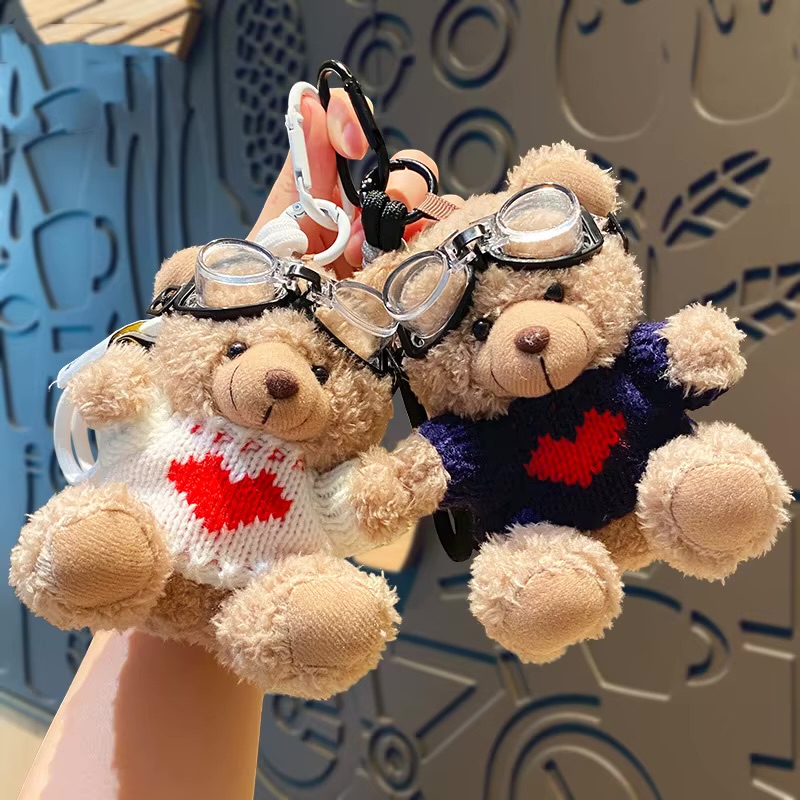 چارم بگ و سویچ خرسی با پلیور بافتنی با عینک 🧸 🎀👜