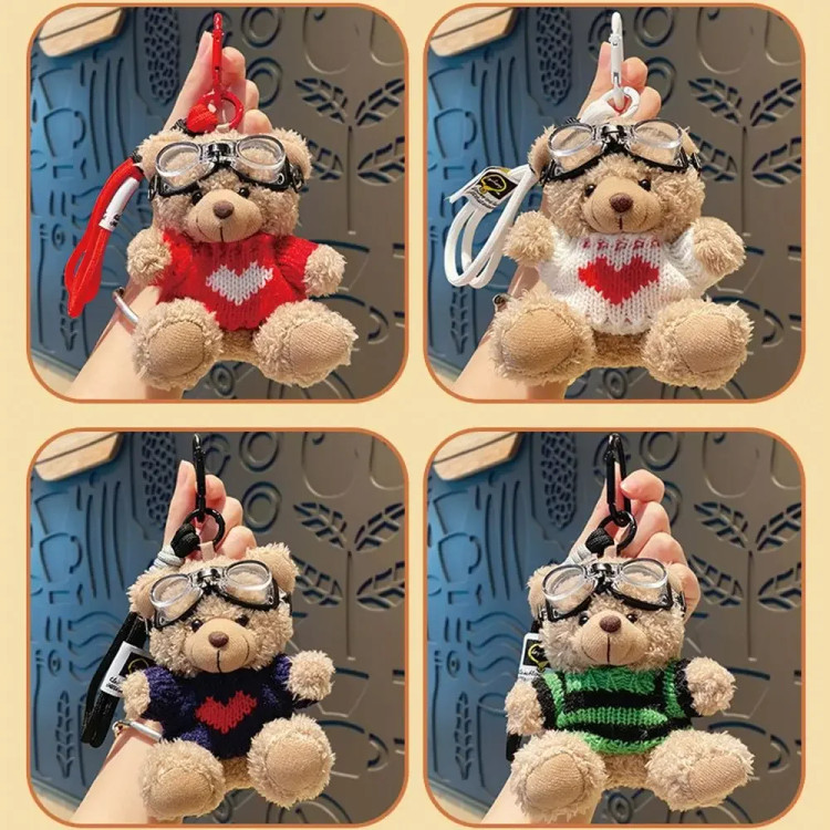 چارم بگ و سویچ خرسی با پلیور بافتنی با عینک 🧸 🎀👜