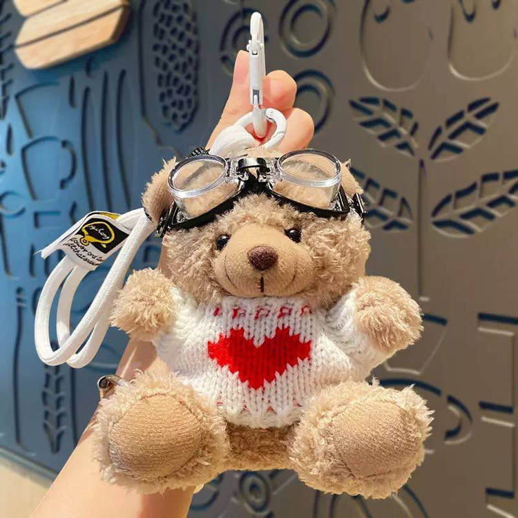 چارم بگ و سویچ خرسی با پلیور بافتنی با عینک 🧸 🎀👜