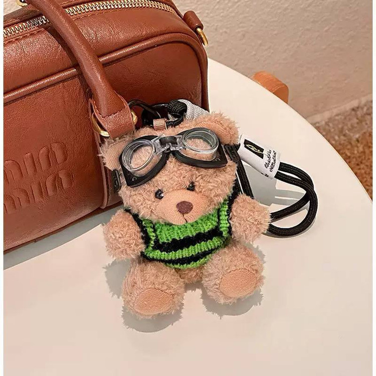 چارم بگ و سویچ خرسی با پلیور بافتنی با عینک 🧸 🎀👜