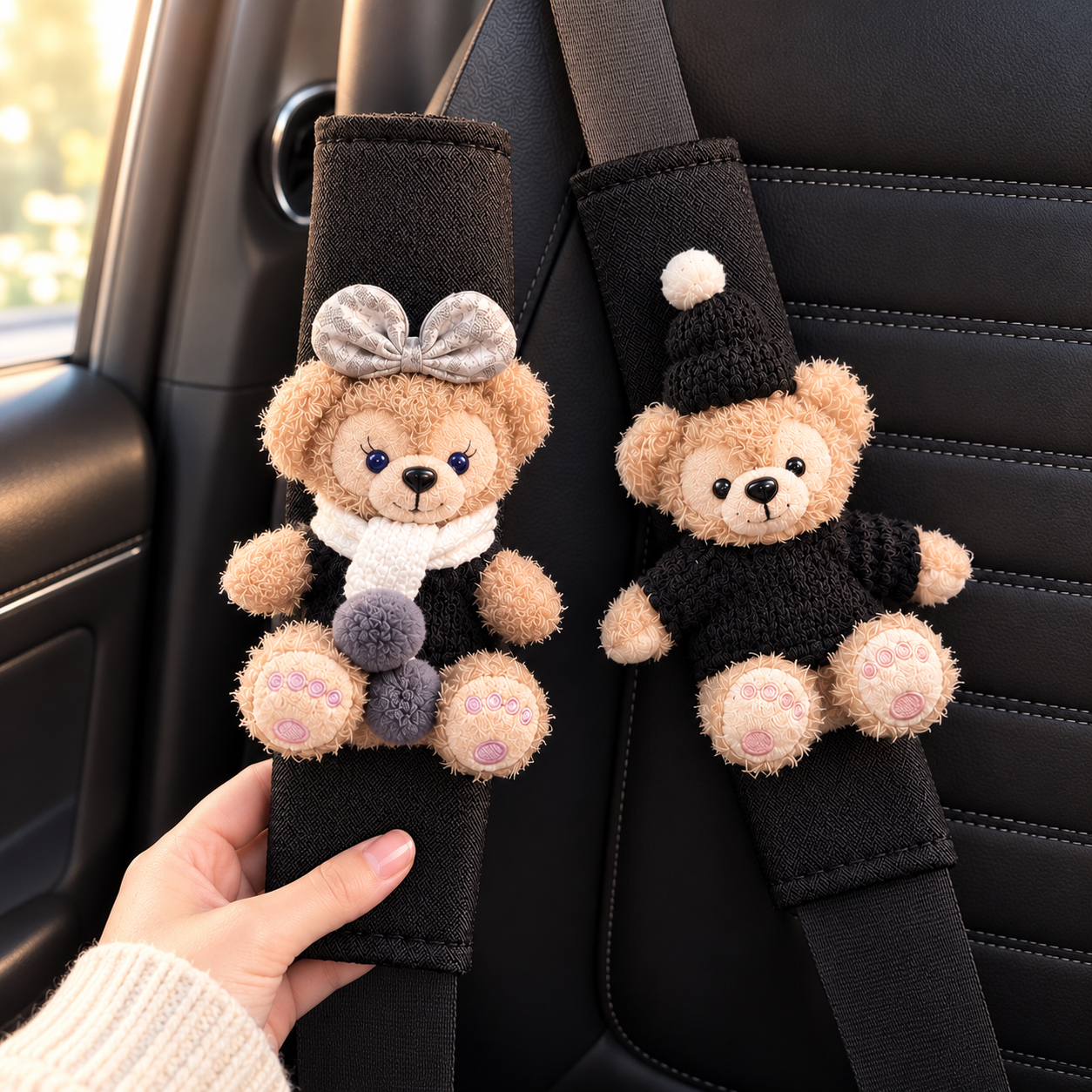 کاور کمربند عروسکی خودرو مدل خرسی زمستونی🧸duffy bear disney 🎀✨